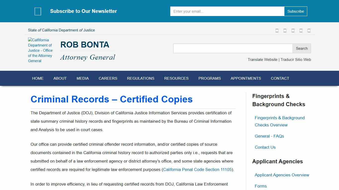 Criminal Records – Certified Copies | State of California - Department of Justice - Office of the Attorney General
